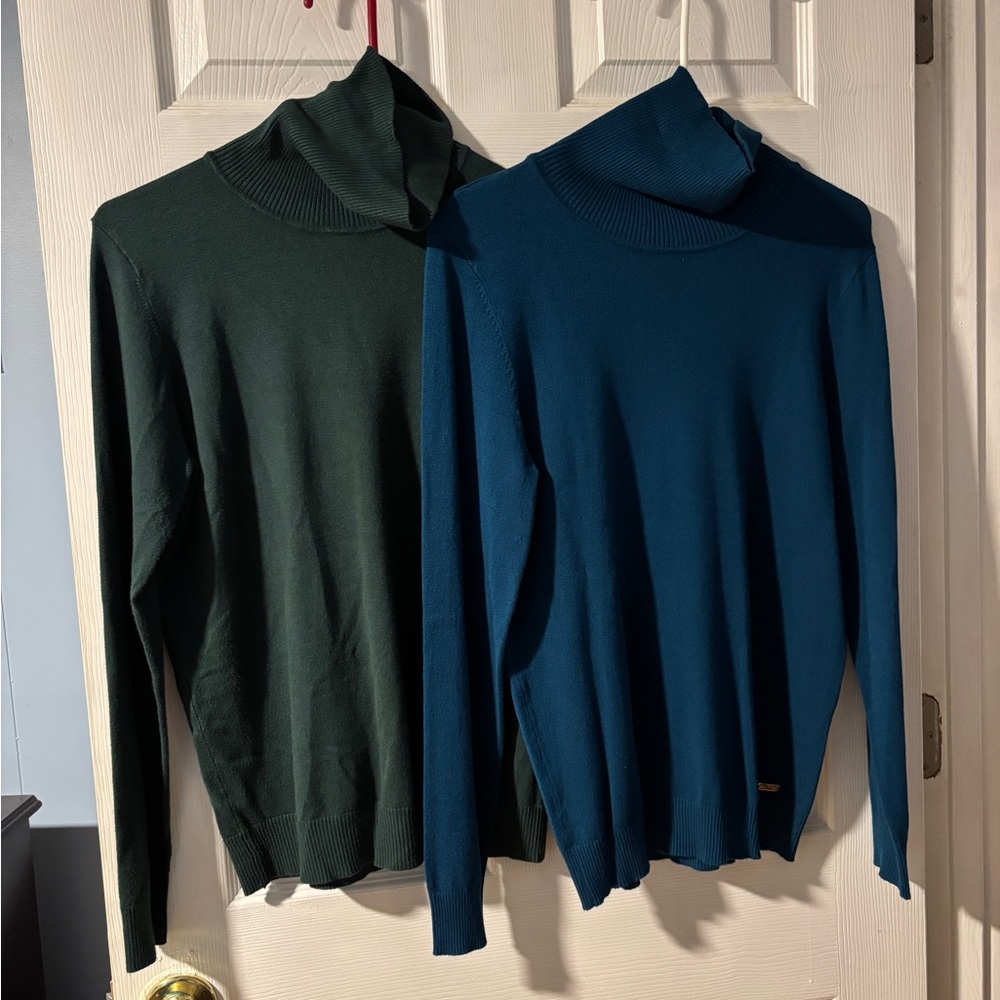 Two Calvin Klein Turtleneck Sweaters Green and Teal M